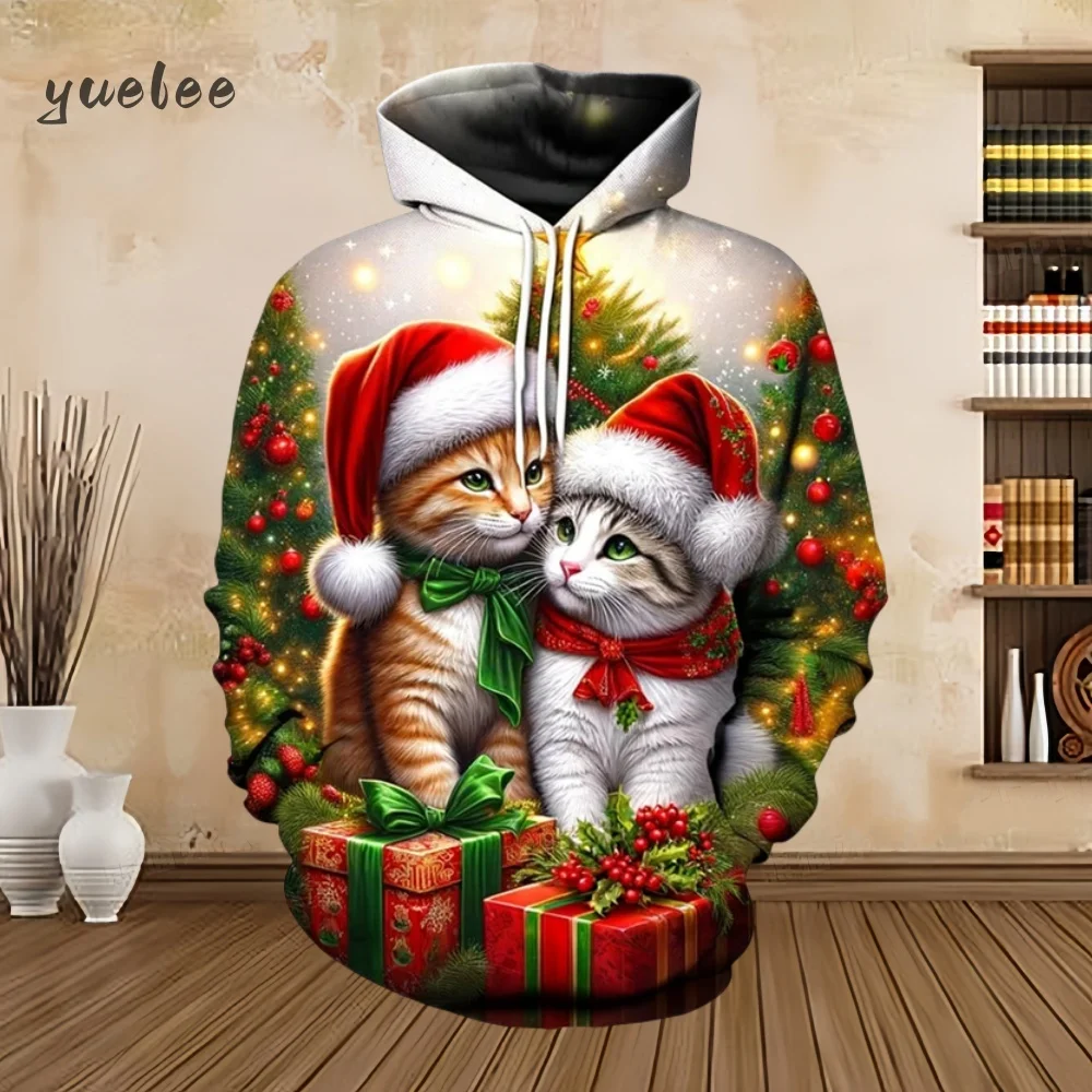 2025 عيد ميلاد سعيد الجرافيك بلوزات شجرة البلوز هوديس للرجال الملابس سانتا كلوز هودي ثلج بلوزات للجنسين #4