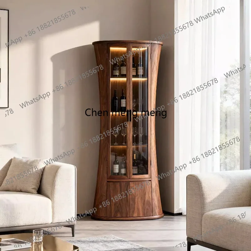 

R Italian minimalist North American black walnut wine cabinet display living room solid wood glass sideboard