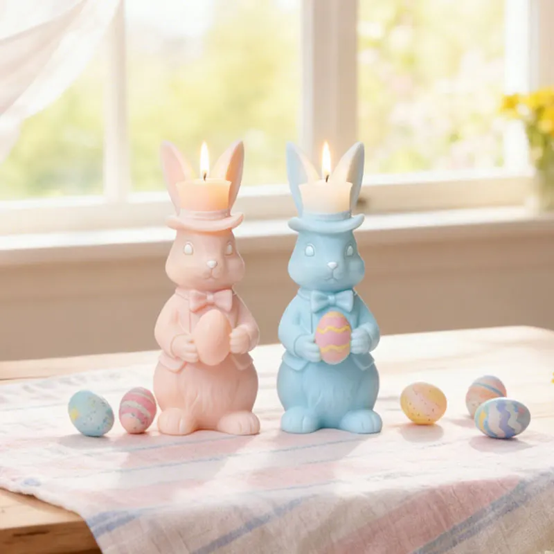 

Easter Gentleman Bunny Candle Silicone Mold Hat Bowtie Aromatherapy Candle Mold DIY Resin Plaster Mould for Easter Decor Home