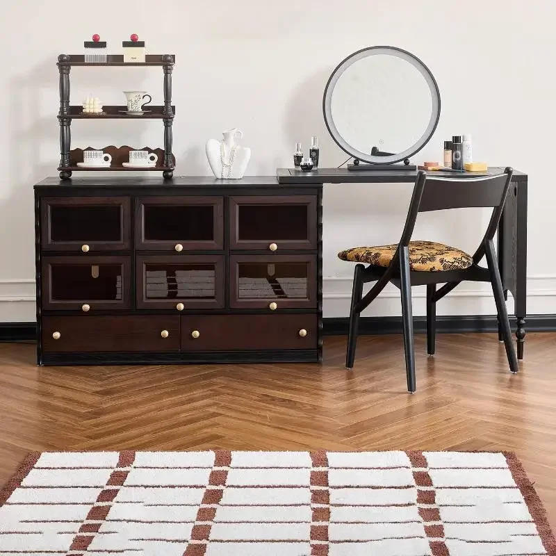 Black Storage Vanity Table Dest Natural Luxury Wood Mirror Dressing Table Corner Europa Makeup Tafel Furnitures For Bedroom