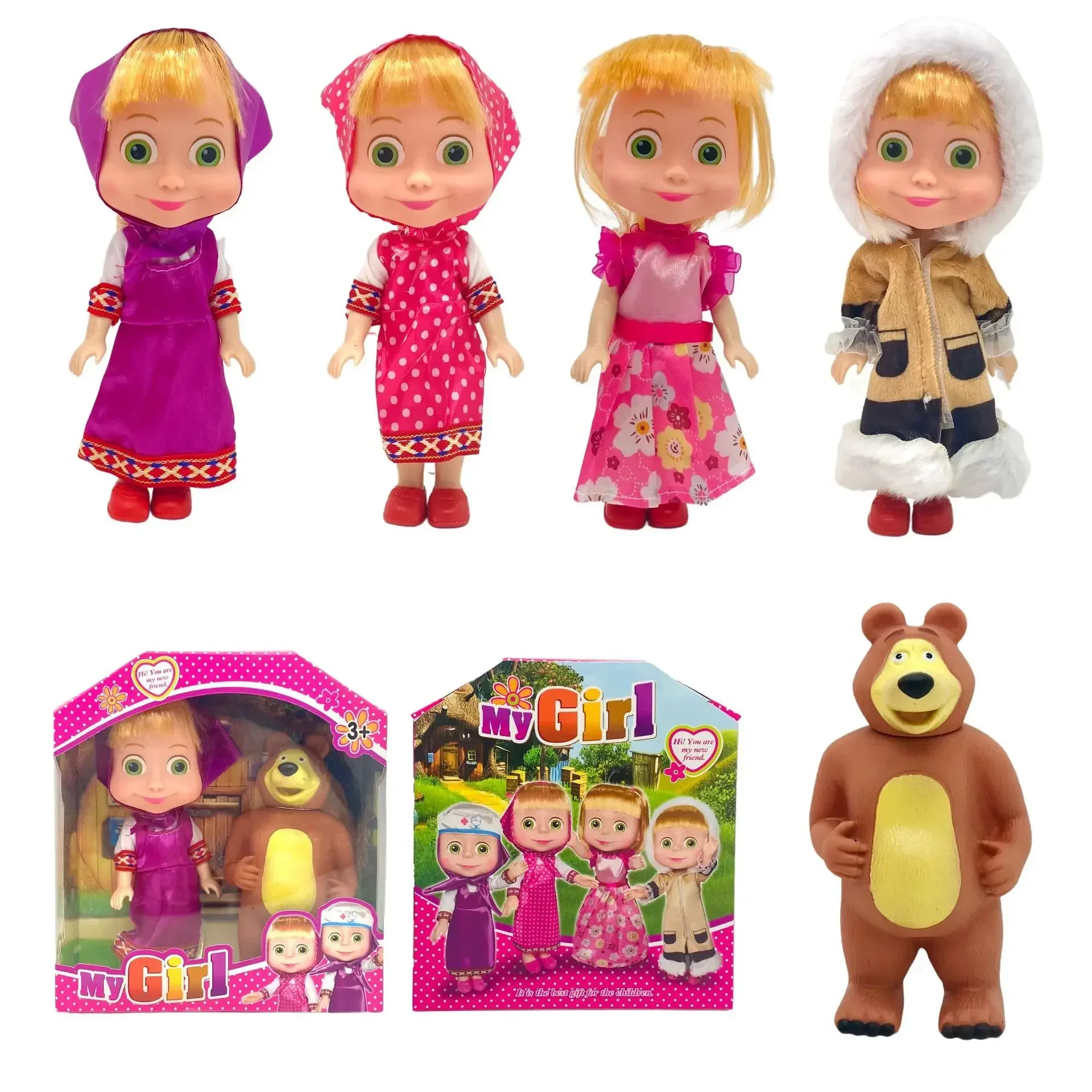 Boneca de Animação Clássica Masha e o Urso, Brinquedo de Decoração para Quarto, Adesivo, Presente de Aniversário Infantil