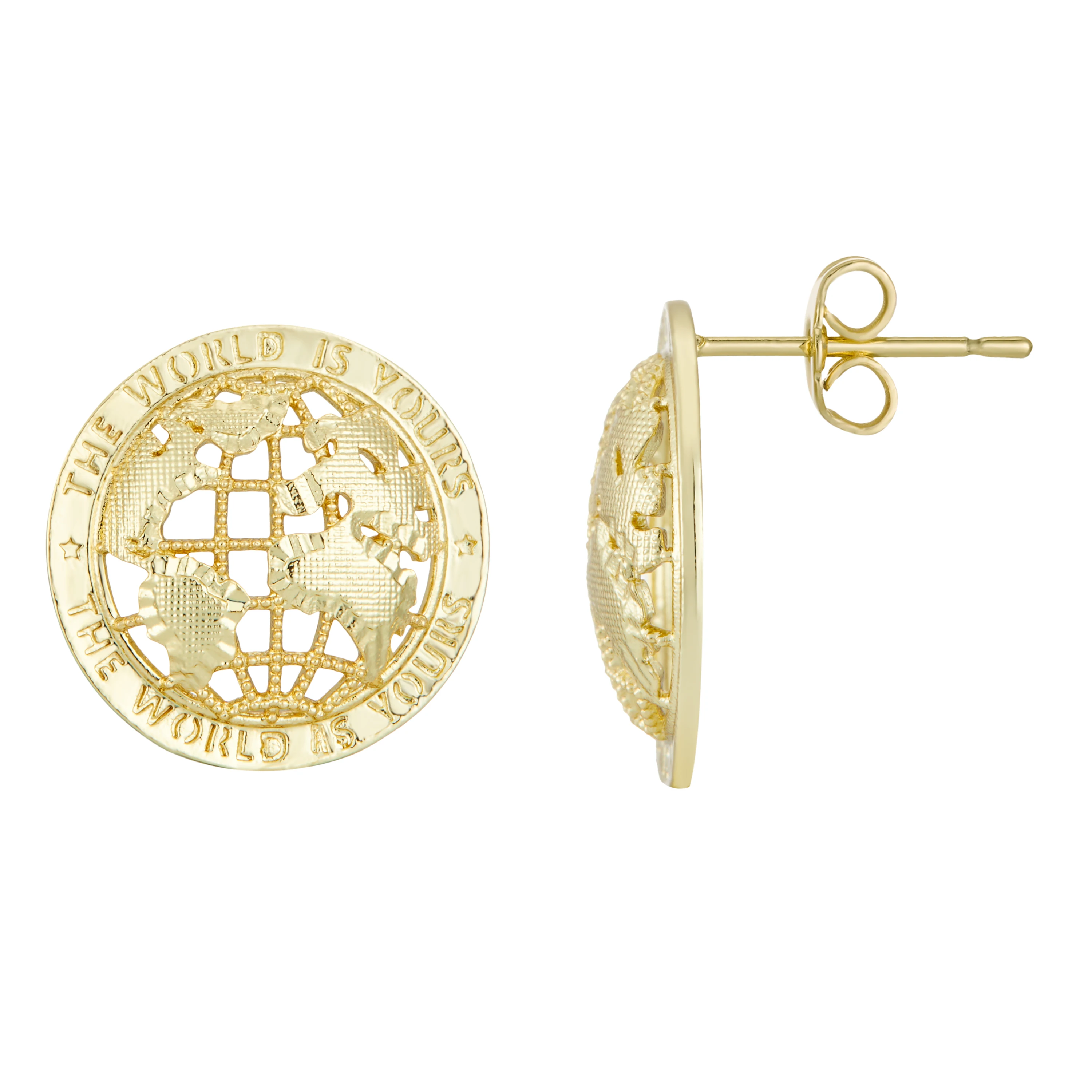 

The world is yours map earrings round nugget earrings men women hip hop stud earrings jewelry punk 14k gold plated