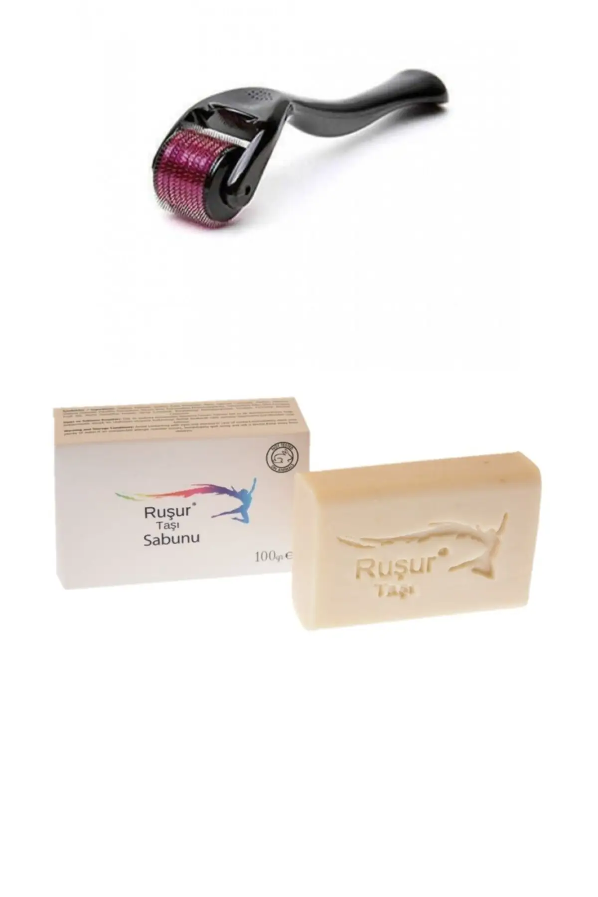 E23 1 pcs Ruşur Stone Soap + Dermaroller Titanium Tip 540 Needle