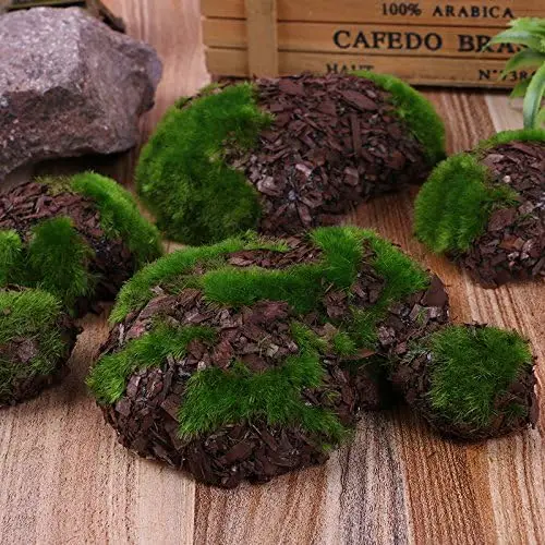 Artificial Moss Rocks Large Balls Faux Green False Moss Decor for Garden DIY Floral Arrangements Plant Poted  6 Pcs (3 Size)