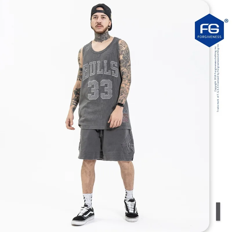 Summer Outdoor Breathable T-shirt Men's And Women's Basketball Sleeveless T-shirt, Street Embroidered Retro Shirt, Korean Editio