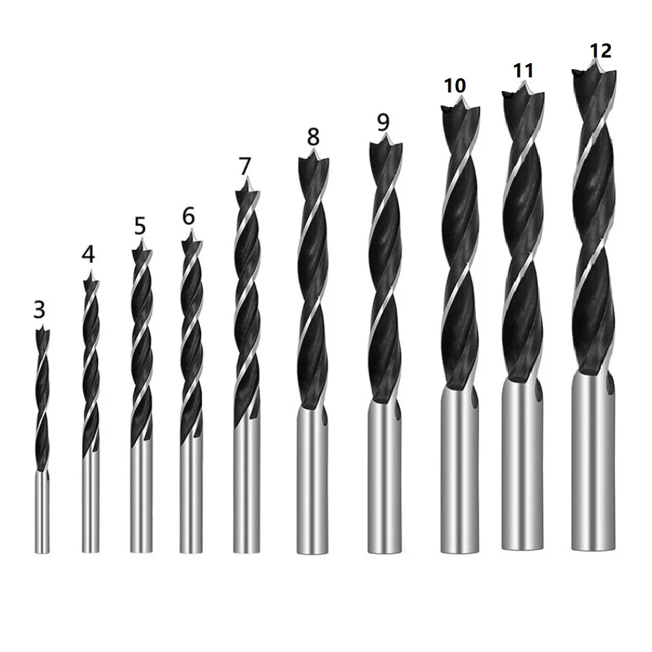 

10 шт., набор сверл по дереву, 3-12 мм, набор трехконечных сверл для деревообрабатывающих инструментов, спиральное сверло из высокоуглеродистой стали