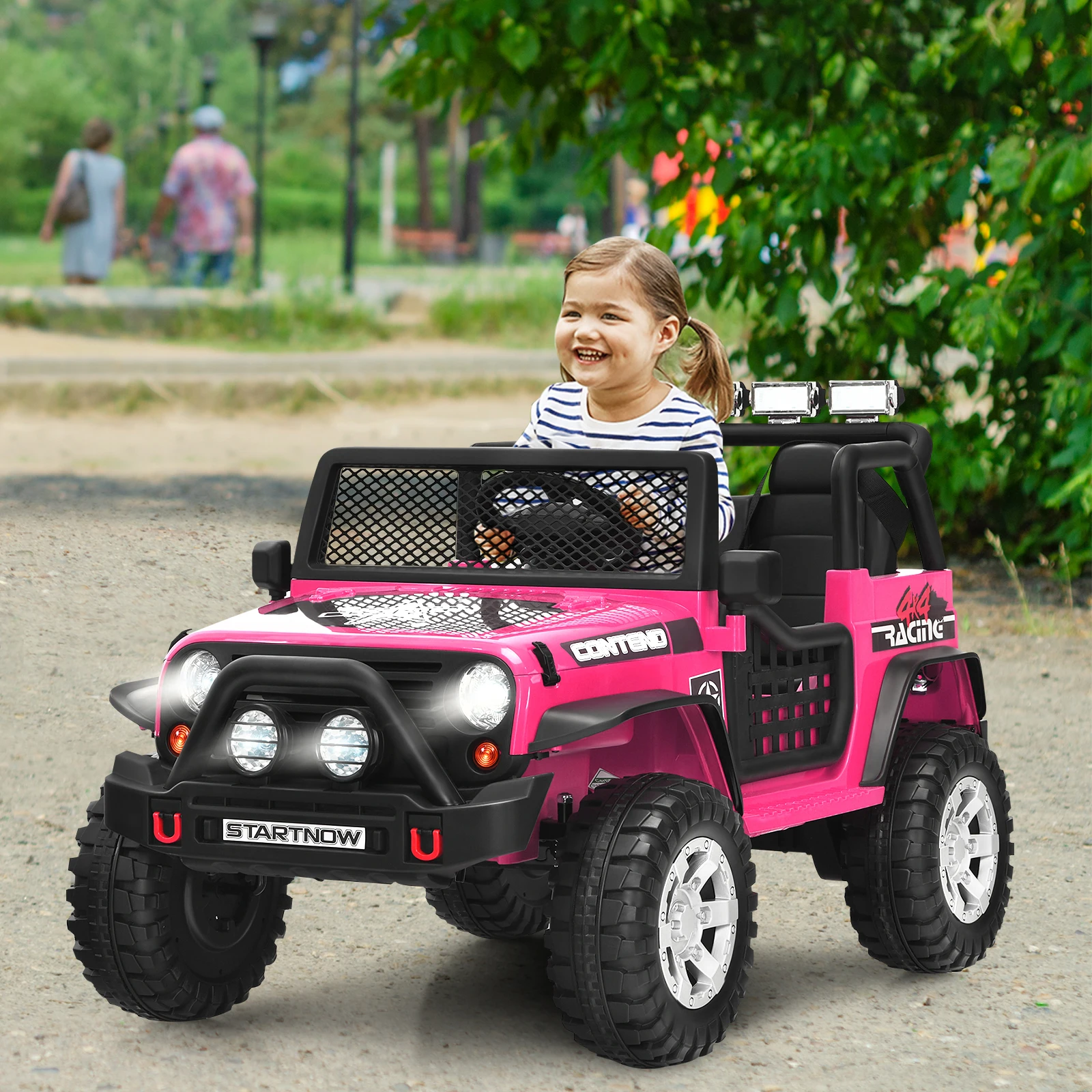 Camion télécommandé pour enfants, voiture électrique avec lumières et musique, rose, 12V