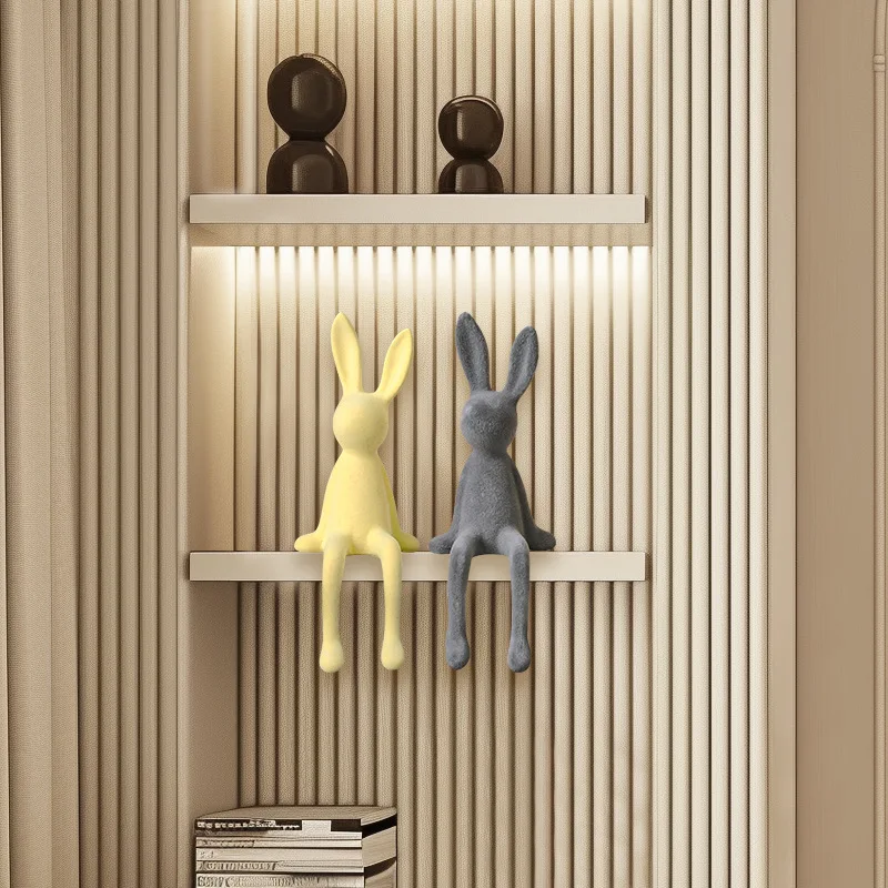 

Resin Flocked Rabbit Statue Animal Sculpture Handmade Bunny Decor Cute Easter Gift Figurine Elegant Tabletop Ornament