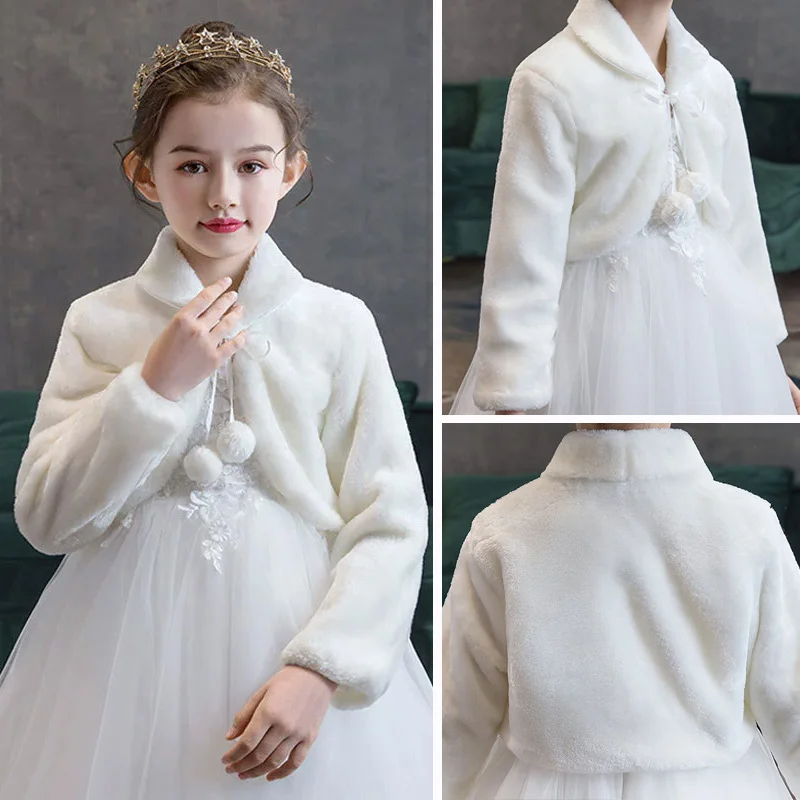Girls' Plush Coat Children Fashion Autumn Shawl Cape Kids Elegant White Faux Fur Jacket Princess Winter Birthday Party Clothing