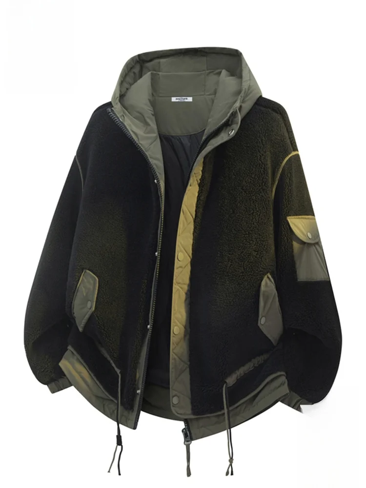 

PaulFrank Winter American Contrast Color Splicing Cotton Jaet Men's Retro Loose Hooded Cotton Outerwear Warm Thiened Long...