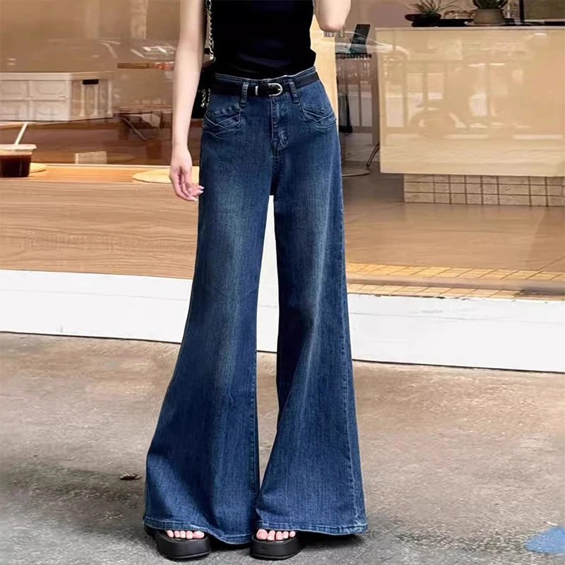 

High Waist Wide Leg Jeans Women's Flared Denim Pants Autumn New Style Casual Wear Resistant Trousers for plus Size Girls