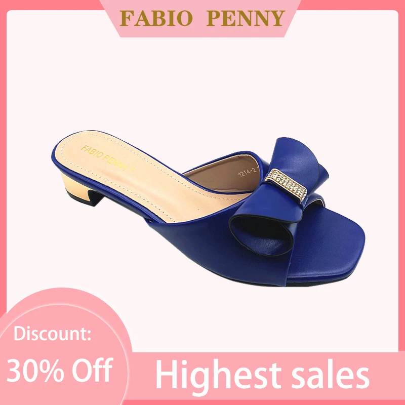 FABIO PENNY european ladies fashion elegant mature summer slippers low bow casual and comfortable open toe slippers for women