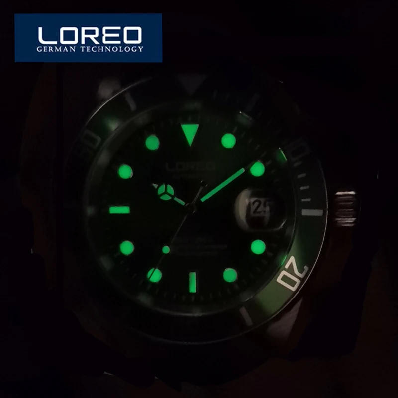 LOREO New Sapphire Glass Automatic Mechanical Watch Luxury Steel 200m Waterproof Business Watch Men Watches Reloj Hombre