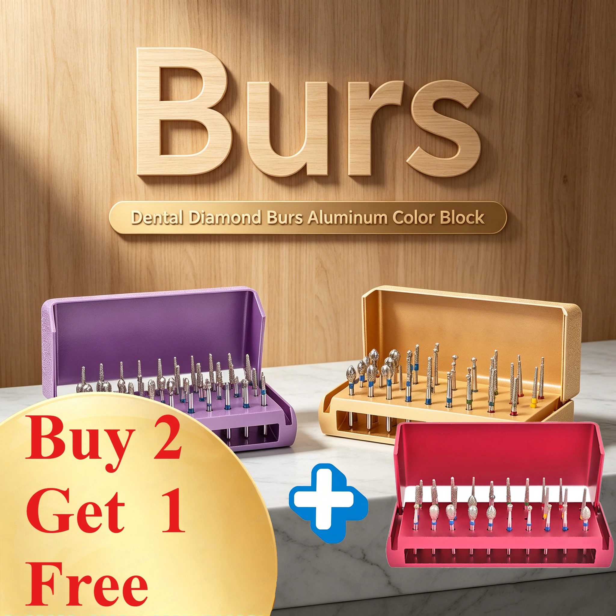 Sharp Wear Resistant Dental Diamond Burs Set Color Coded with Aluminum Sterilization Block Dentist Clinic Restorative Treatment
