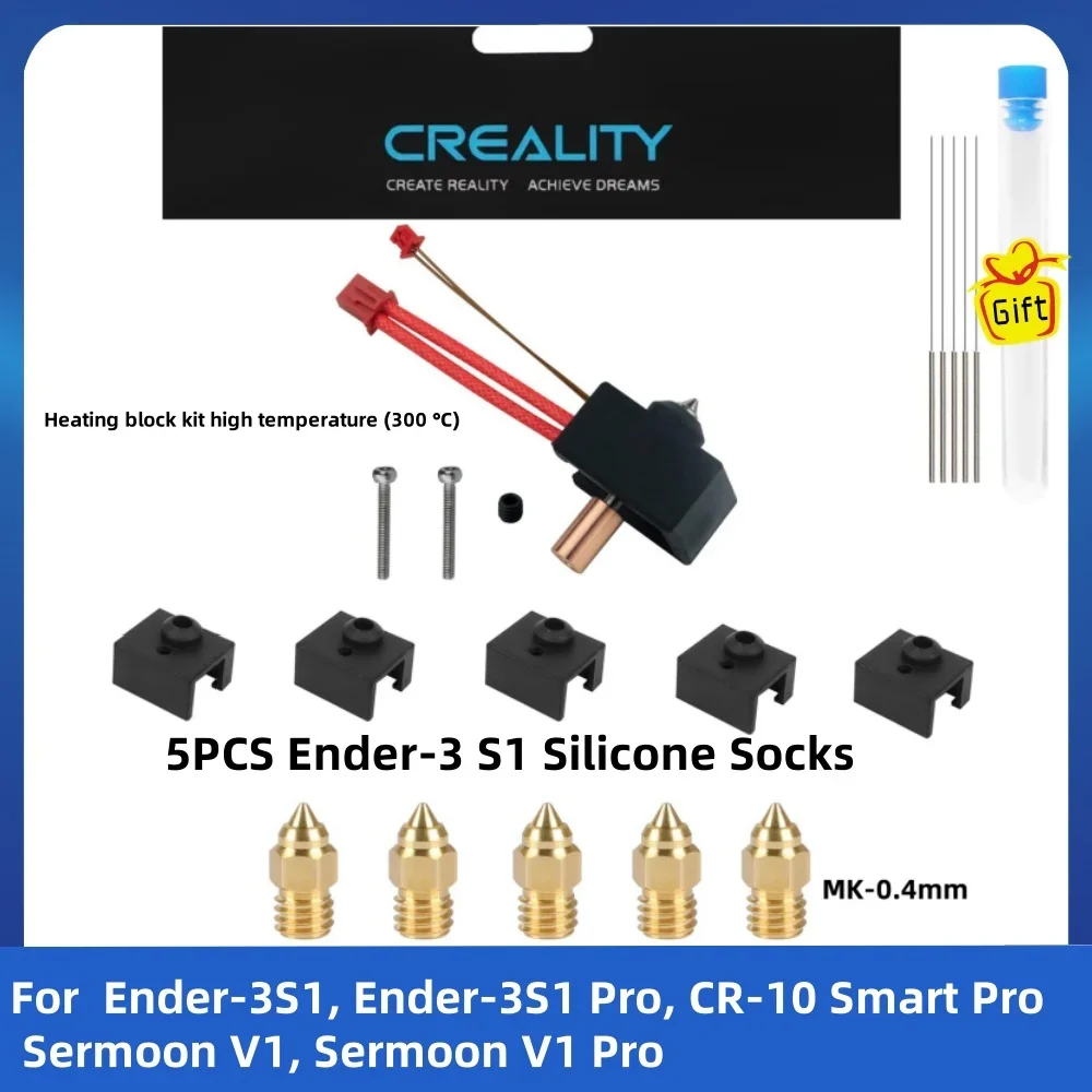 Sprite Extruder Upgrade Heater Block Kit voor Creality, Ender 3 S1 Pro Hotend met 5 kopergeplateerde nozzles en 4 siliconen sokken