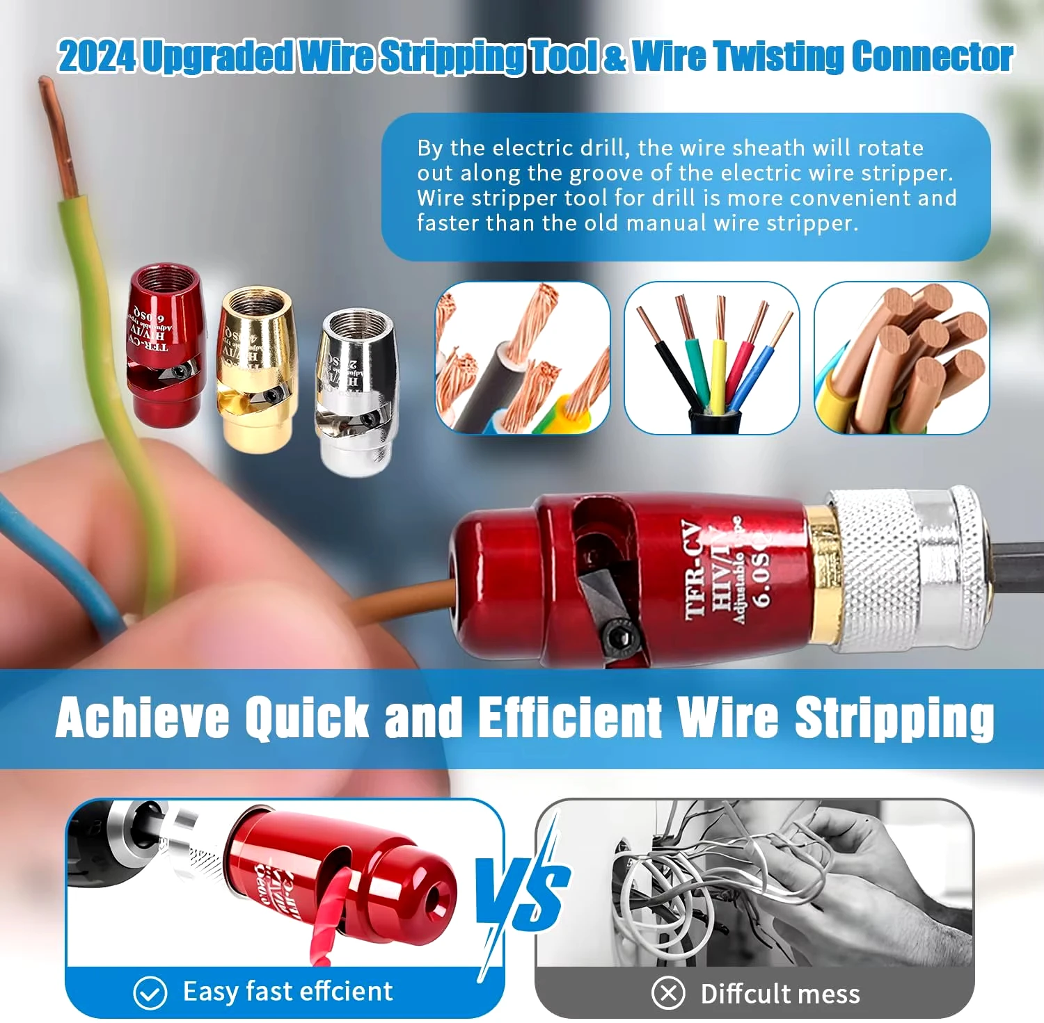 Electric Wire Stripper for 2.5/4/6 Square Wire Cable Automatic Stripping Tool Electric Wire Peeling Machine for Electrician