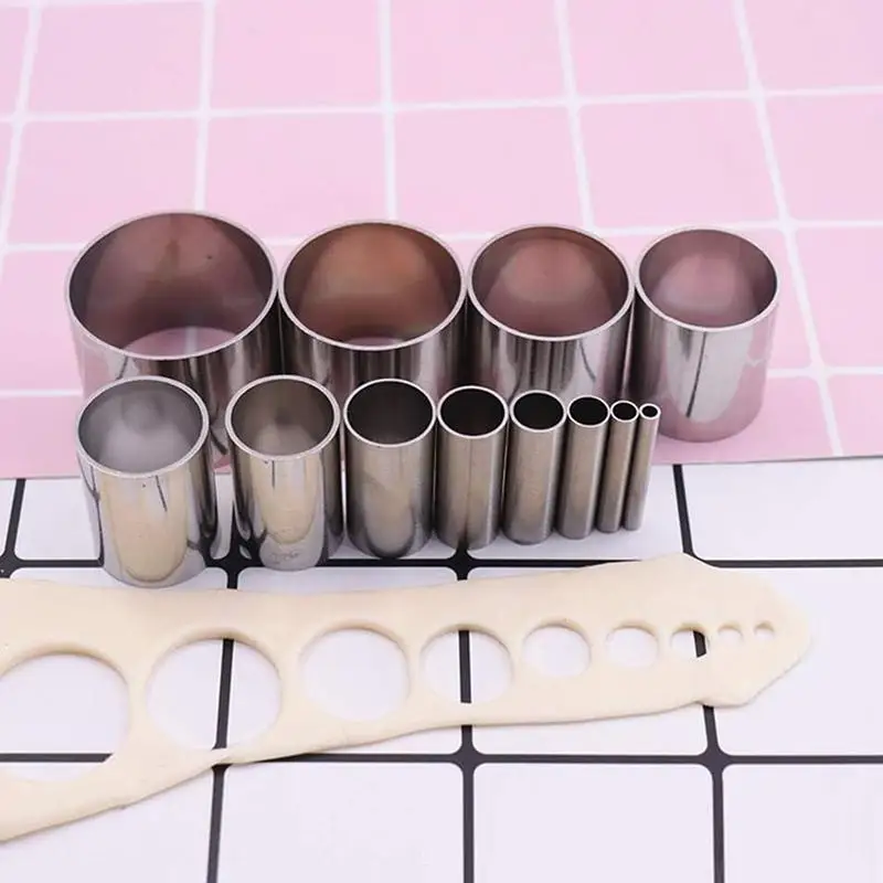 12PCS Baking Cutter Set Circle Hollow Punch Stamps for Polymer Clay Fondant Cookie Biscuit DIY Cake Handcraft Decorating