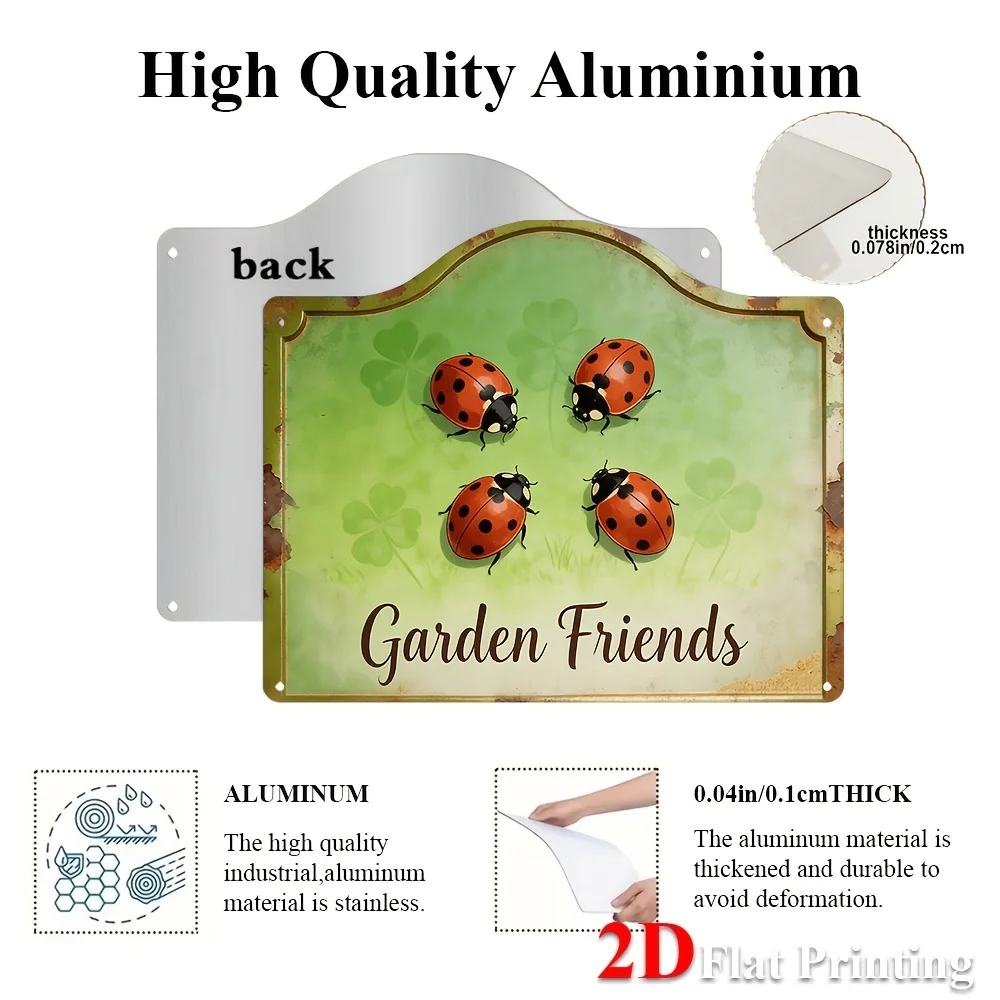 2D Flat, 1pc Vintage Ladybug & Clover Metal Wall Decor - Rustic Sign Suitable For Garden, Kitchen,, Room, Irregular Shape