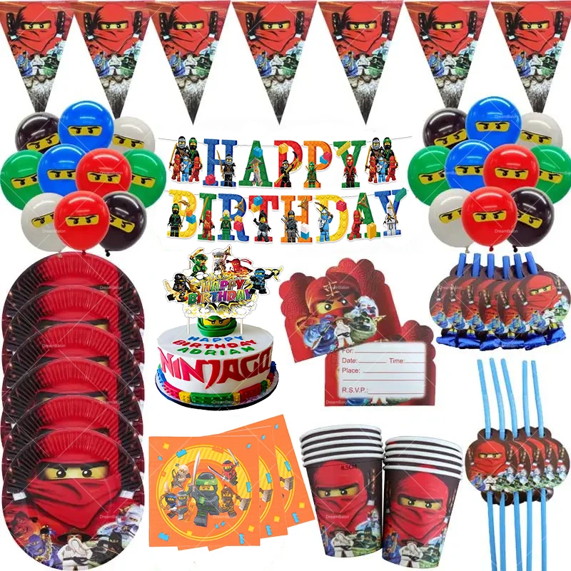 Disney Ninja Foil Latex Balloons Happy Birthday Banner Party Decorations Disposable Tableware Background Boy Kids Cake Toppers