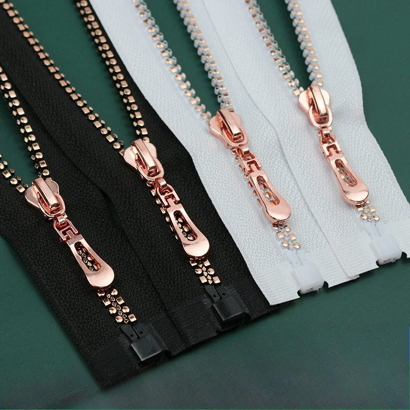 5pcs 5# Rose Gold Pretty Zippers 40/60/80cm Open-end Auto Lock Zippers Special Teeth Resin Zippers Coat Jacket Accessories