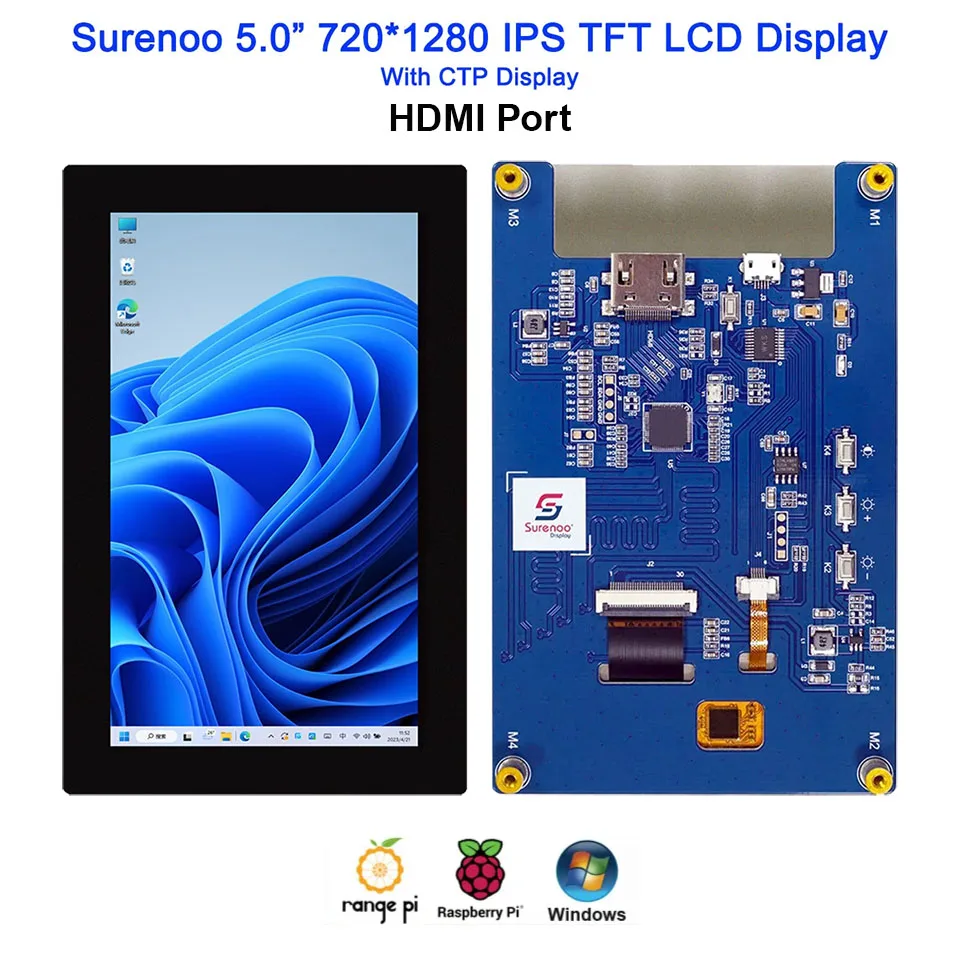 5.0" 720*1280 IPS TFT CTP Capacitive Touch Panel LCD Module Display Monitor Screen HDMI Thunderbolt USB Type-C RGB MIPI DSI IIC