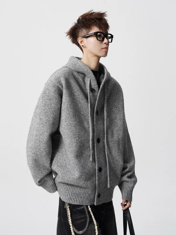 

Кардиган-худи унисекс оверсайз 300 Pou Lazy Sle на пуговицах, осенний, в стиле ретро, свободный, повседневный, вязаный свитер из мягкого полиэфирного волокна