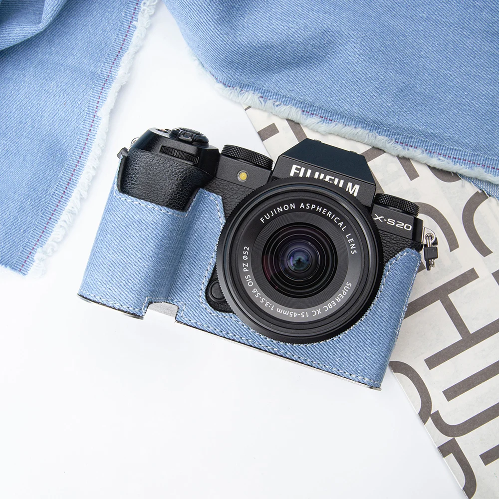 XS20 Handmade Camera Bag X-M5 Protective Case Half Bag for Fujifilm Fuji X-S20 XM5 XE5 Case Fresh Denim XE-5 Half Case