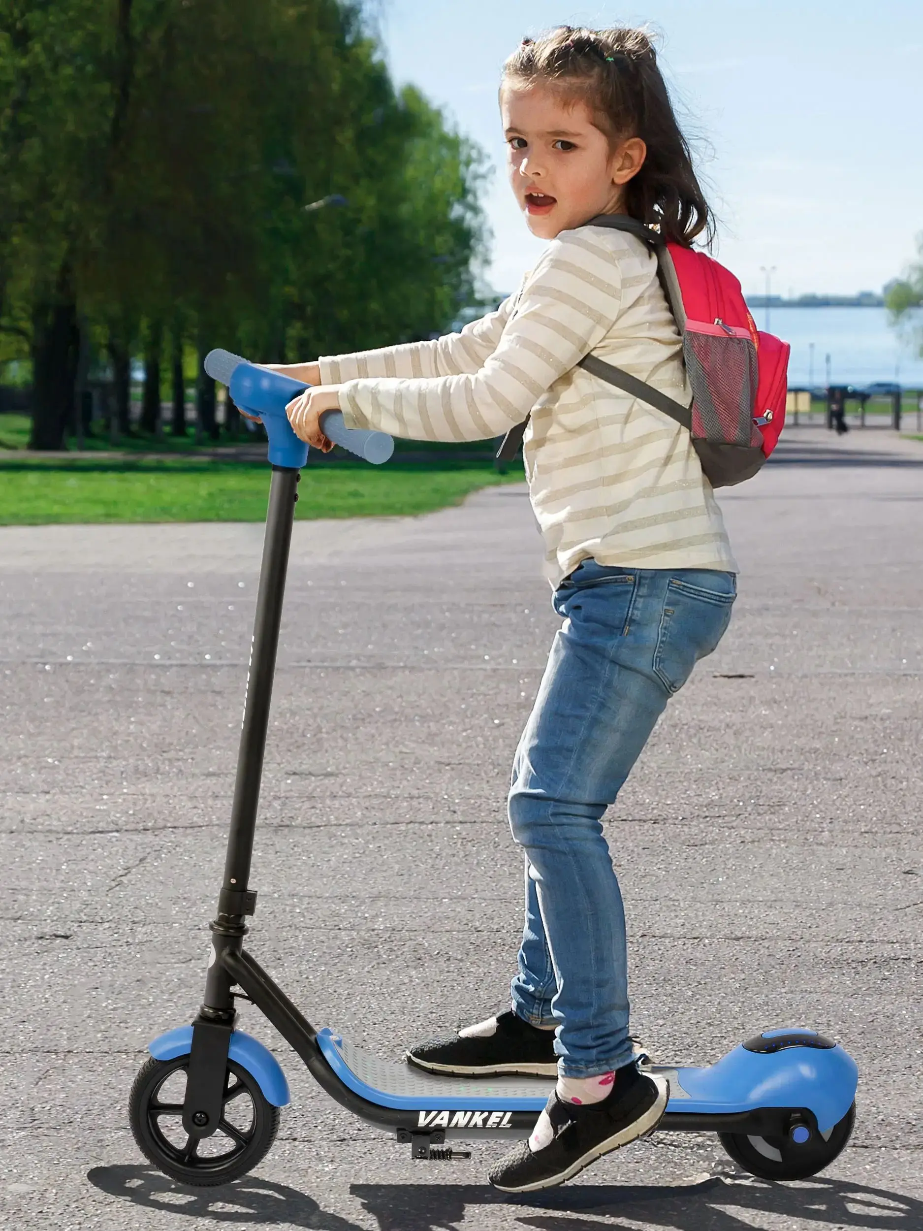 Vankel 6,5-Zoll-Elektroroller für Kinder für Jungen und Mädchen mit Bluetooth-Regenbogenlichtern, 8–10 km Reichweite, LCD-Display, Kinderroller