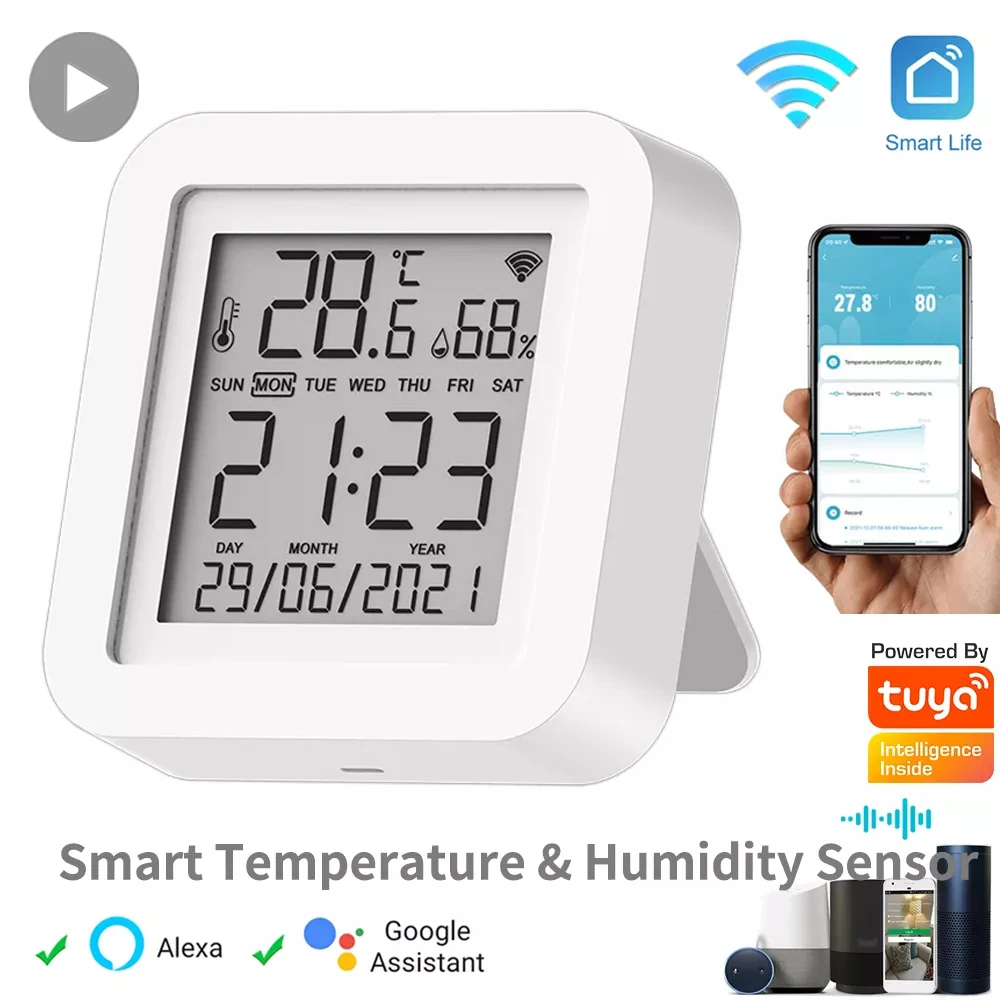 

Tuya WiFi датчик влажности для Alexa Google помощник гигрометр термометр настольные часы Smartlife умный дом жизнь