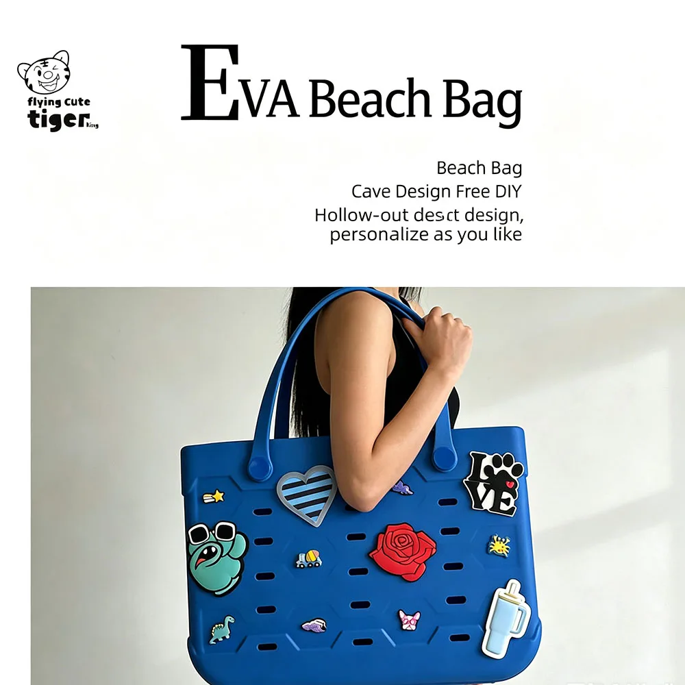 Neue, einfarbige Strandtasche aus EVA-Material, Schwimmtasche, farbenfroher Einkaufskorb, Campingtasche für den Außenbereich, große Tragetasche. – Detail 1