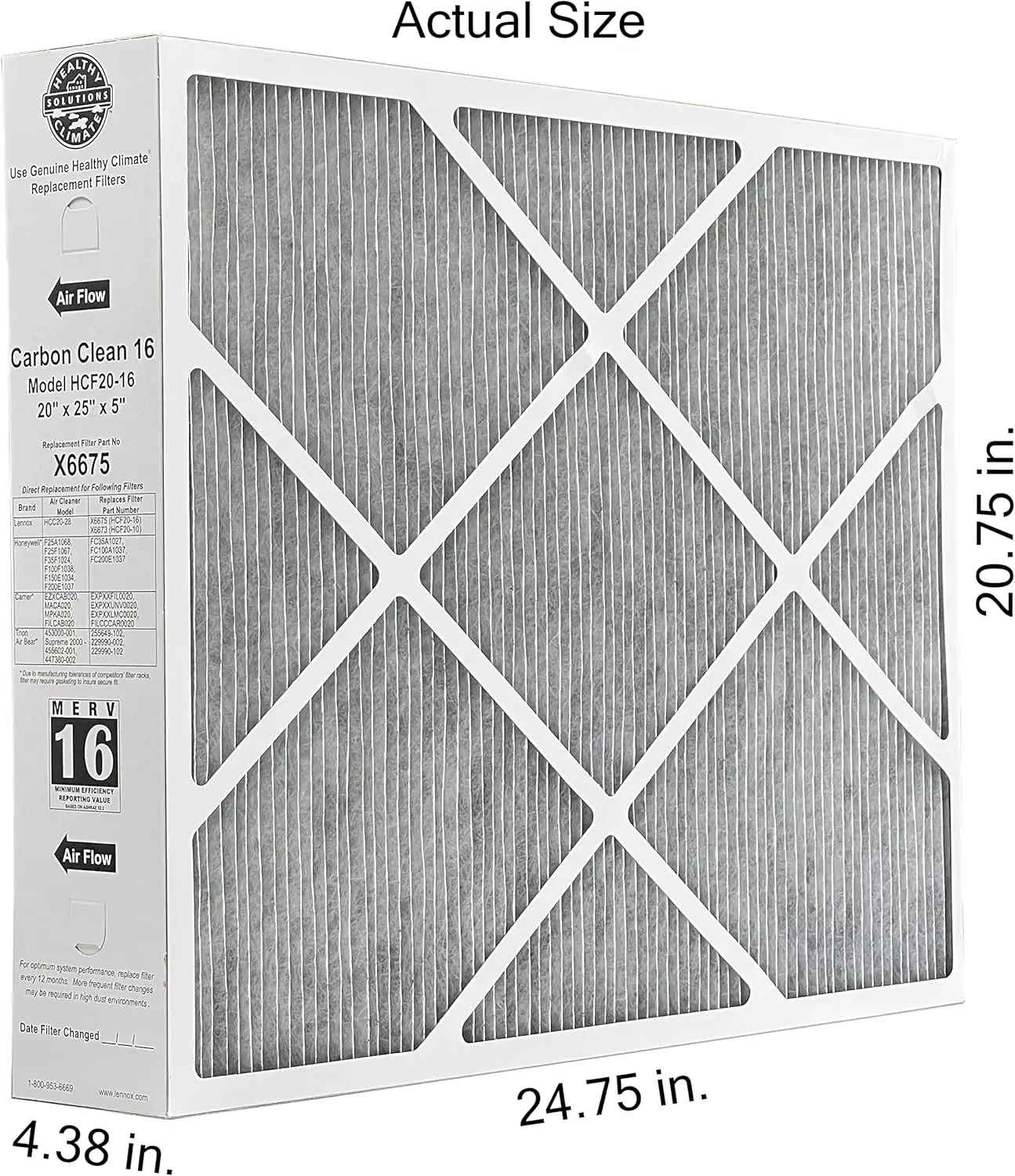 

X6675 20x25x5 Healthy Climate Carbon-Clean MERV 16 Filter Bundle with Same Day Supply Filter Change Reminder Magnet (1-Pack)