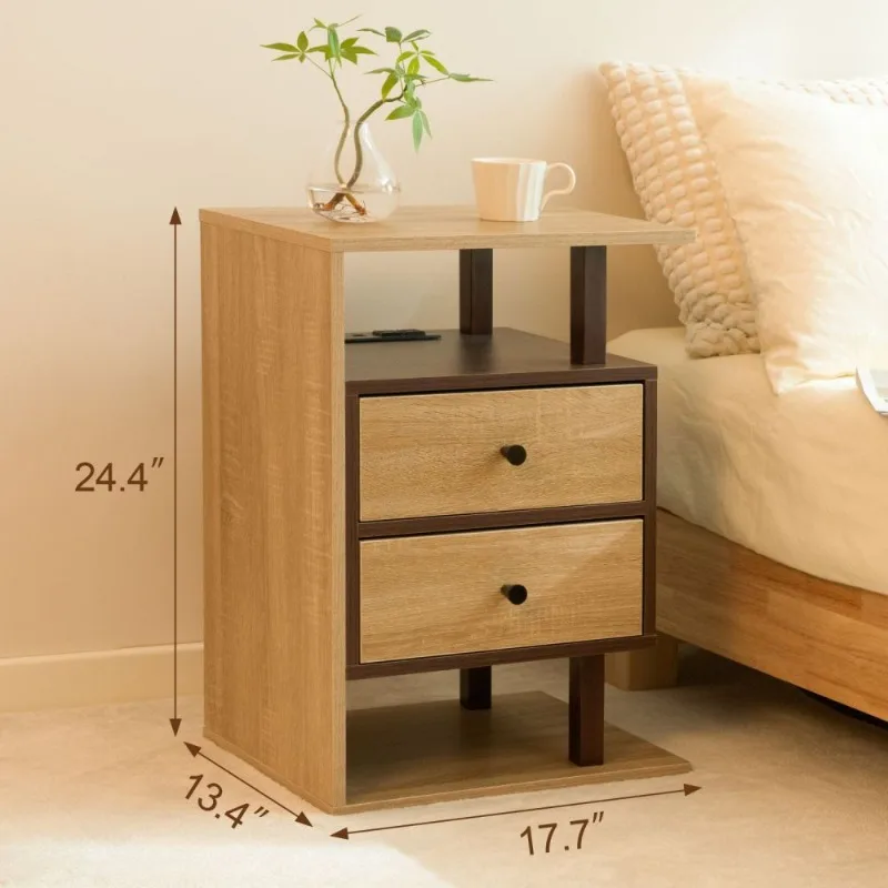 Minimalist Retro Bedroom Nightstands Storage Cute Aesthetic Small Apartment Bedside Table Corner Drawers Mesa De Noche Furniture