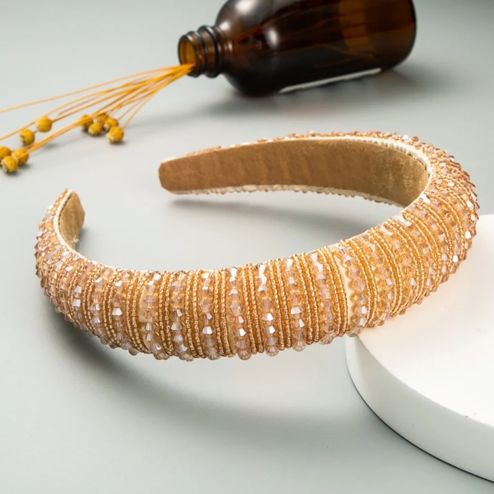 

Handwoven Crystal Hair Bands Sponge Thickened Simple Design Beads Hairbands Luxury Beads Elegant Baroque Headband For Women