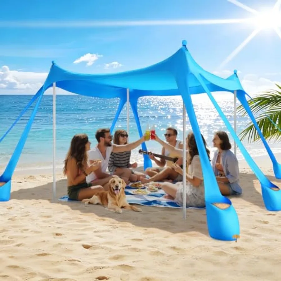 

Beach Tent Sun Shelter UPF 50+, 10x10 Feet Beach Canopy Tent Sun Shade, Pop Up Beach Canopy with 8 Sandbags, Outdoor Beach Shad