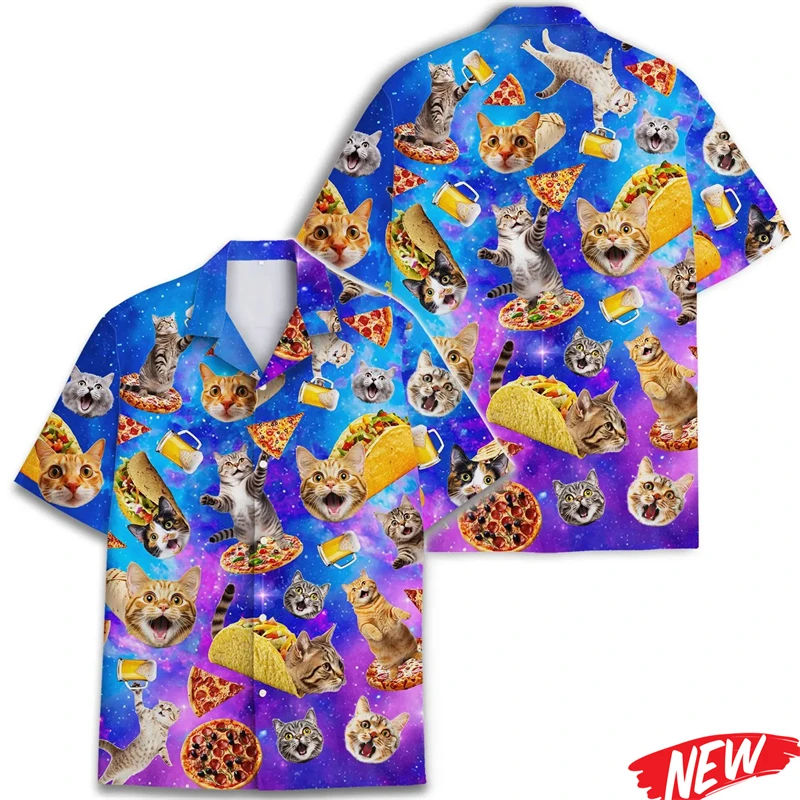 

Funny Cat Pattern Hawaiian Shirt For Men 3d Printed Animal Shirts Summer Beach Oversized Short Sleeve Street Lapel Blouse