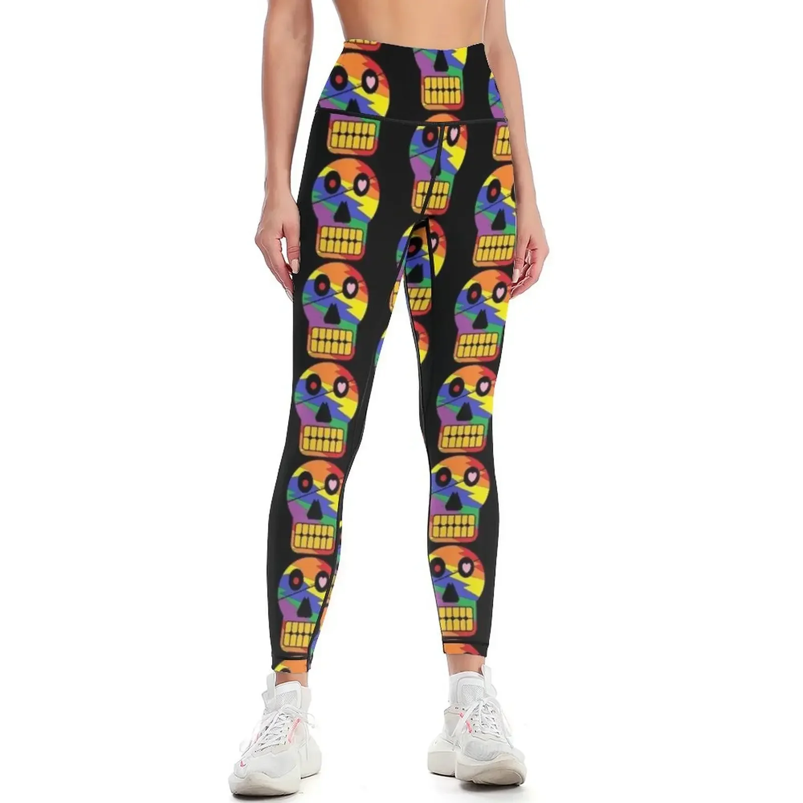 

The Sassy Rainbow Pirate Sugar Skull Leggings Female legging pants gym pants Women's high waist Women's gym Womens Leggings