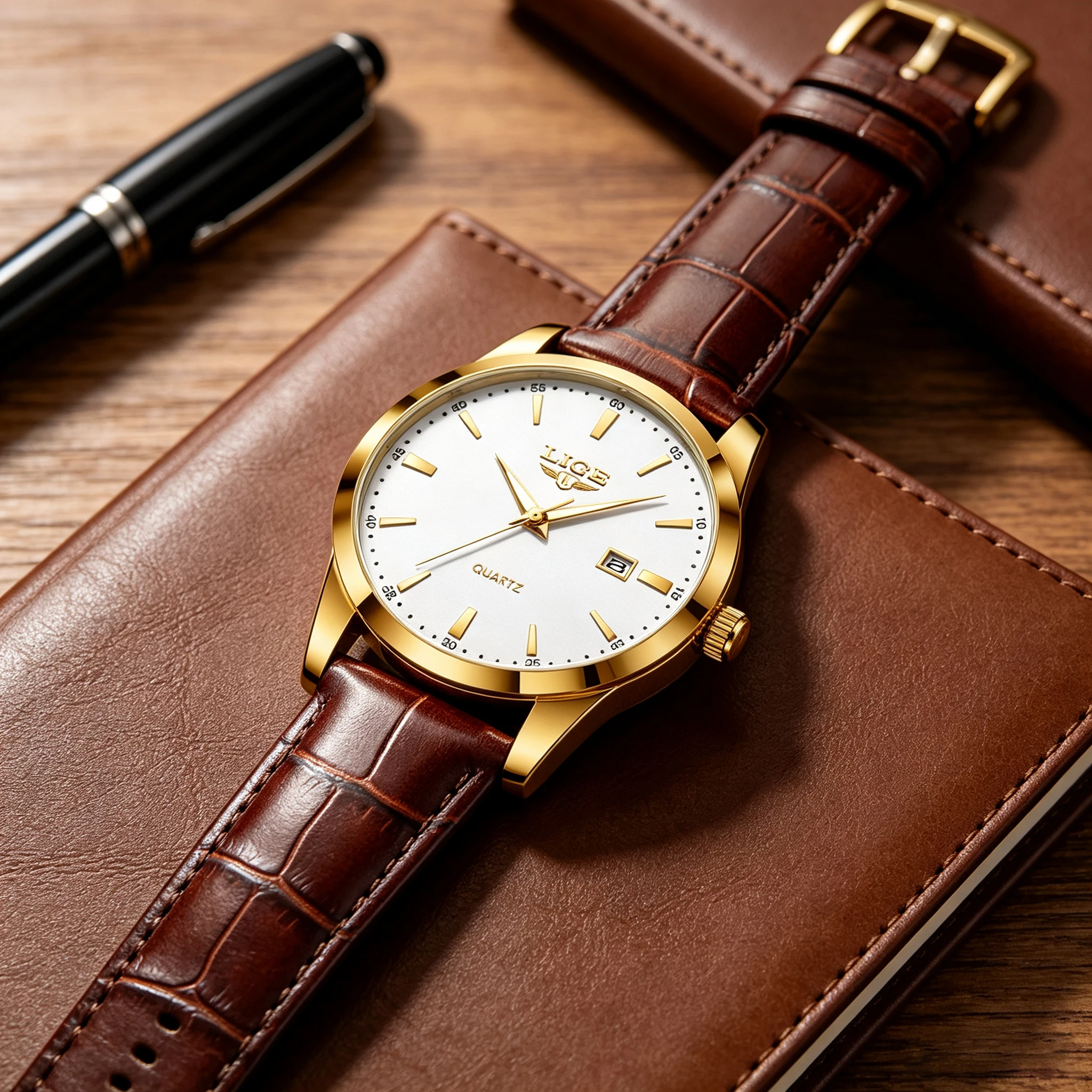 LIGE Fashion Brown Leather Watch Men Military Sports Men's Quartz Wristwatches Casual Waterproof Chronograph Relogios Masculino