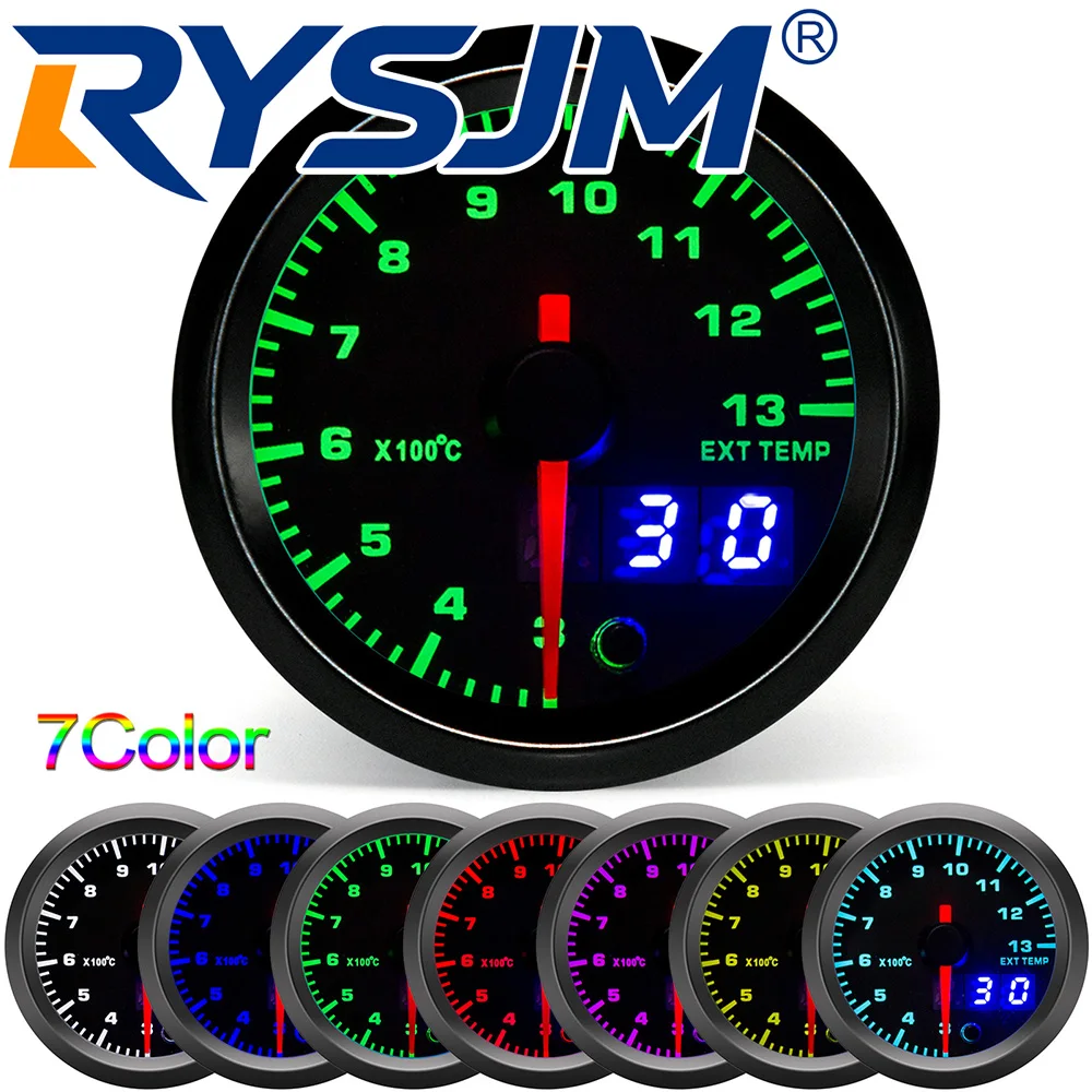 Digital 300-1300 ℃ 52MM Exhaust Temperature Gauge 7 Color Backlight Pointer EXT Gauge for Petrol Engine Car 12V Racing Meter