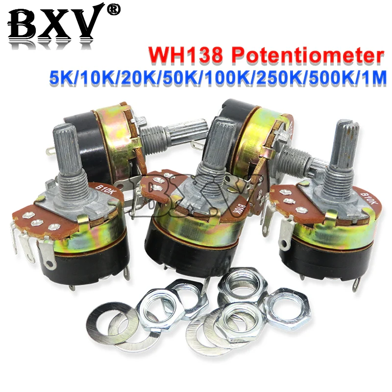 2PCS WH138 Potentiometer Adjustable Resistance Speed Regulator With Switch WH138-1 B5K B10K B20K B50K B100K B250K B500K 10K 100K