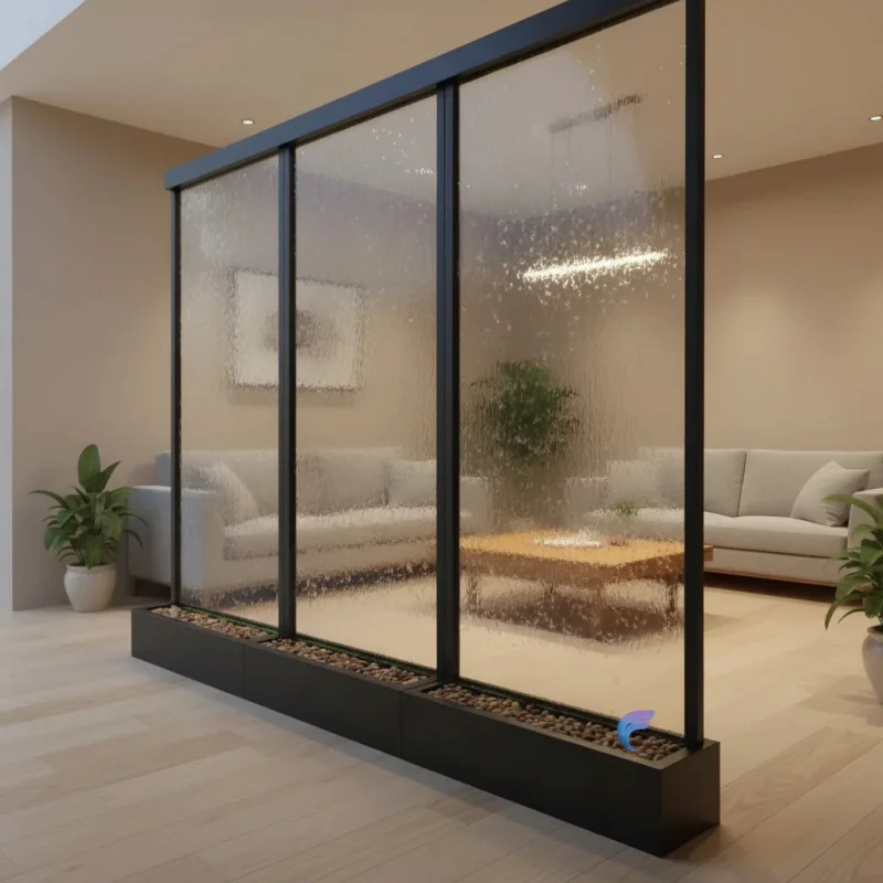 

Customize.Modern LED Glass Waterfall Fountain with Acrylic Material Movable Bubbles Falling Down Wall Interior Decorat