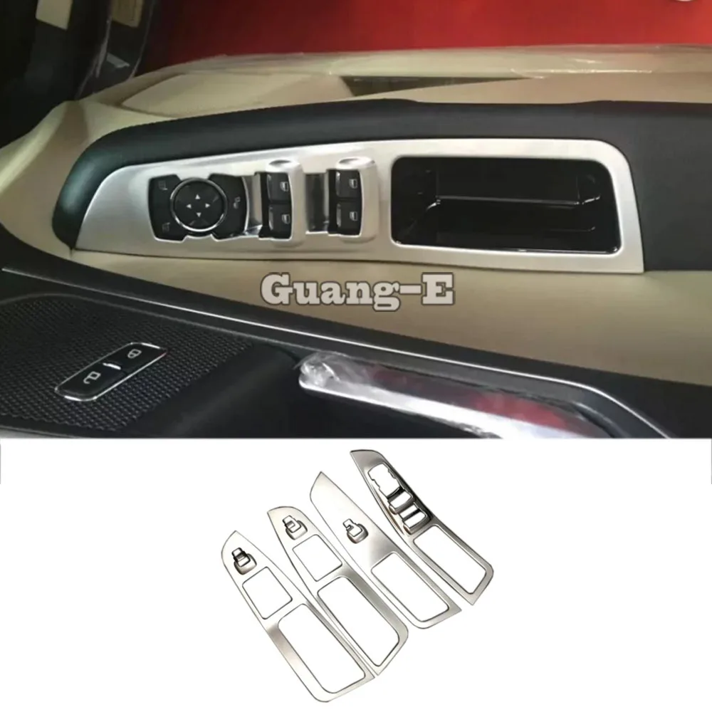 

Car Styling ABS Silver Door Window Glass Panel Armrest Lift Switch Button Trim Frame 4pcs For Ford EDGE 2015 2016 2017 2018