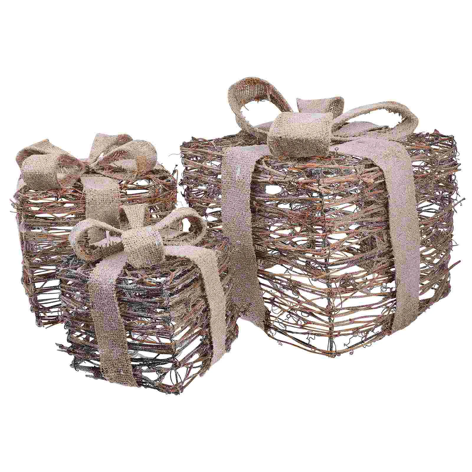 3ชิ้นการตกแต่งคริสต์มาสไฟเบอร์ออปติกเครื่องประดับกล่องของขวัญขนาดใหญ่ของขวัญปัจจุบันของเทศกาลคริสต์มาสสร้างสรรค์