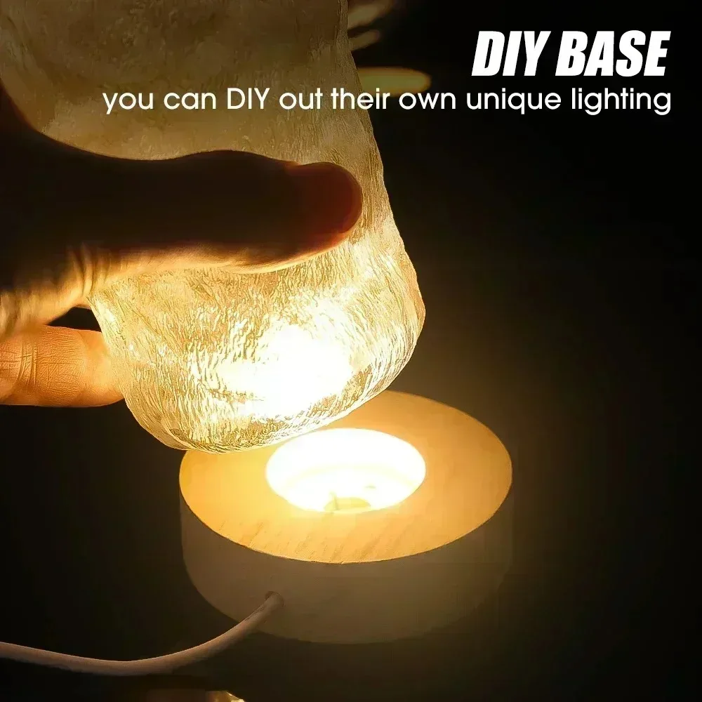 5/6/7/8CM LED Luminous Wooden Base Round USB Lamp Light Display Holder for Crystal Ball Resin Art Ornament Stand Decor Kid Gifts