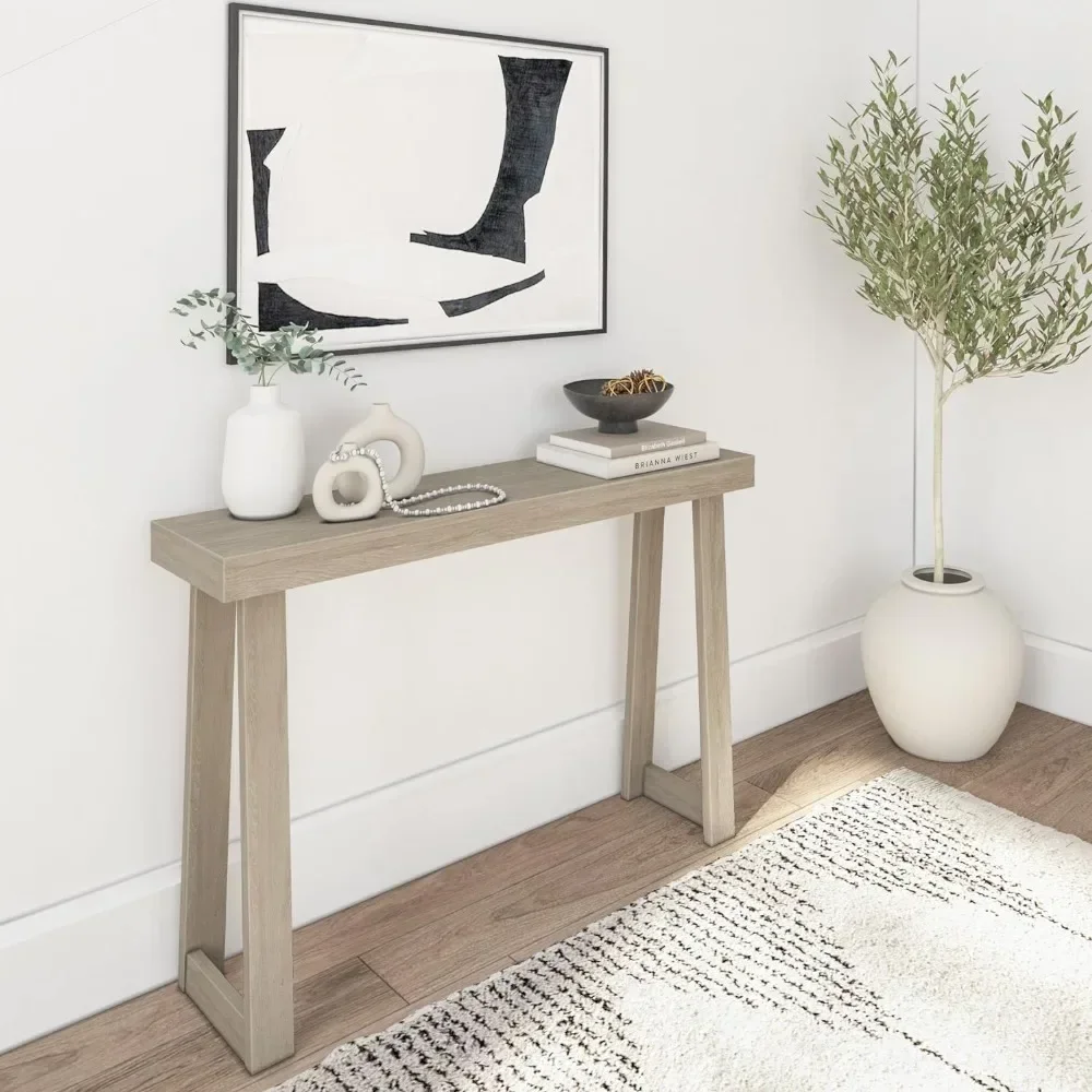 Modern Solid Wood Console Table, 46.25”, Sofa Table, Behind The Couch, Living Room, Foyer, Easy Assembly,Seashell