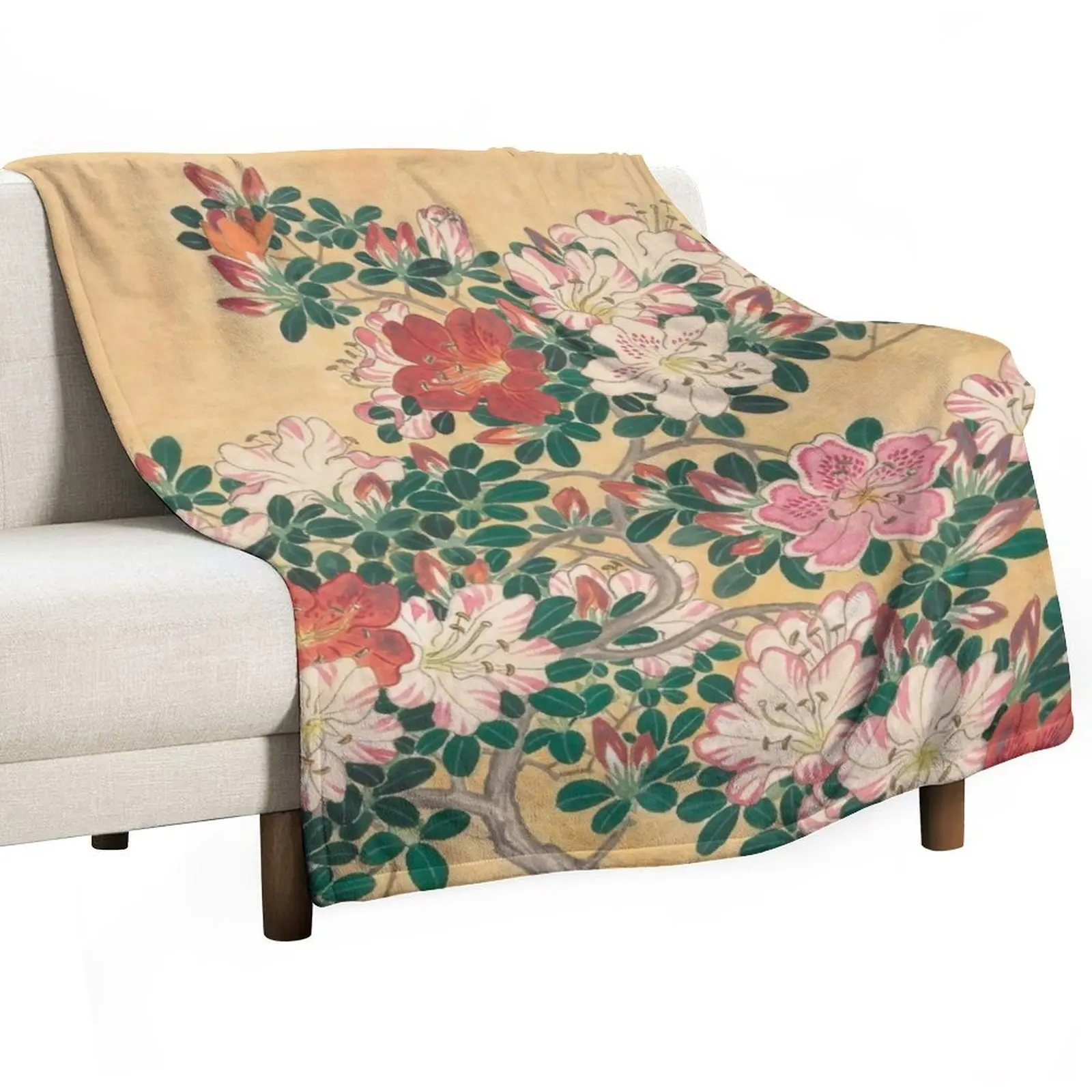 

Vintage Flowers Azalea Japanese Painting Throw Blanket manga Luxury Thicken Furry Blankets