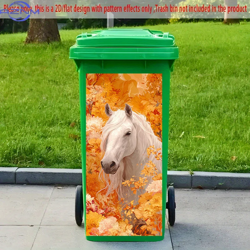 [2D Flat Printing] 1pc 2D Pattern Printing Kitchen Trash Can Sticker X Cm White Horse Lying Drunk in Golden Autumn Theme Kitch