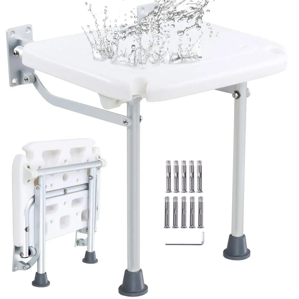

Folding PE Shower Bench 500 lbs Load Capacity Wall Mounted Space Saving Chair for seniors Pregnant Women Children Adults