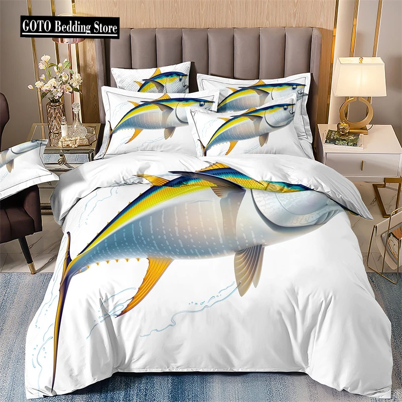 

Double 3D Print Japanese Style Bedding Sets, Comforter Cover, Fish Pattern Duvet, 2 People, 220x240, Bed Set, Queen Size, Winter