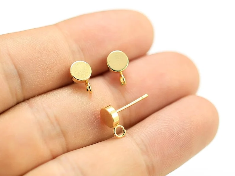 

10pcs Round Earring Post, Real gold plated Stud Earrings, Earring Accessories, Earring Connetor, jewelry Making Supplies - GS089