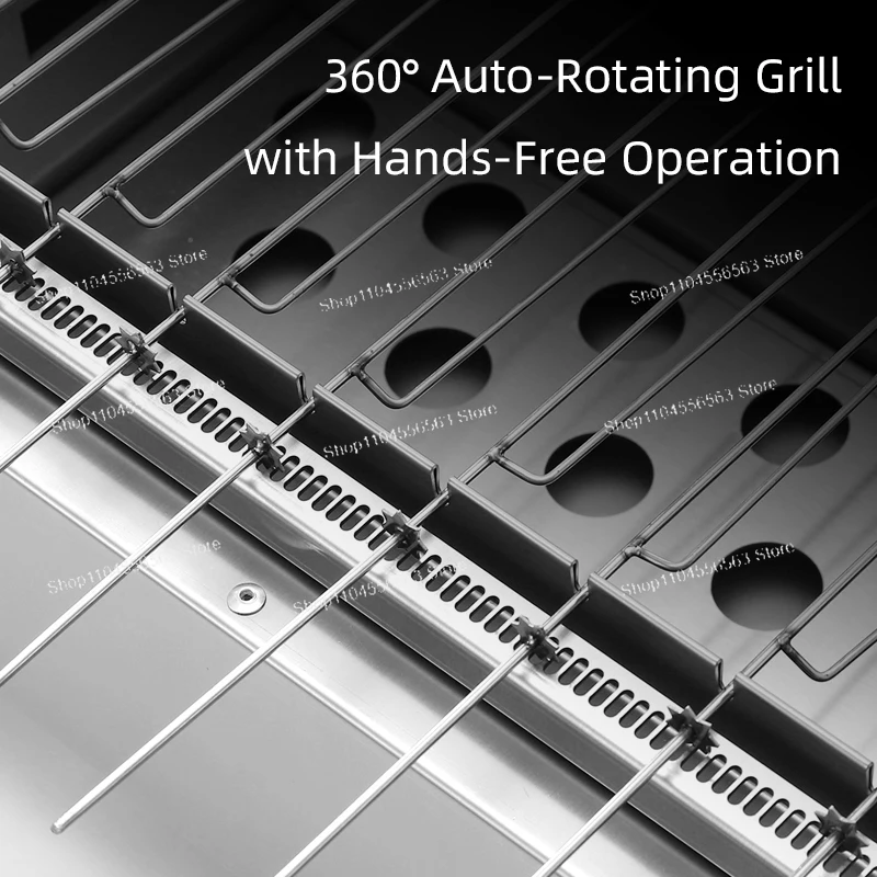 Stainless Steel Rotisserie Skewer Machine - Automatic Rotating BBQ Grill (Charcoal Roaster with 6 Skewers)